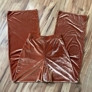 Nasty Gal Copper Crushed Velvet Flowy Wide Leg Lounge Pants Sz S